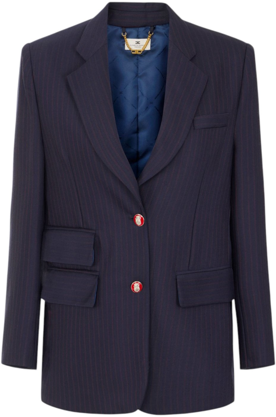 Veste tailleur loose navy rayé rouge bouton blason rouge Elisabetta Franchi Femme GI247 6382 F09