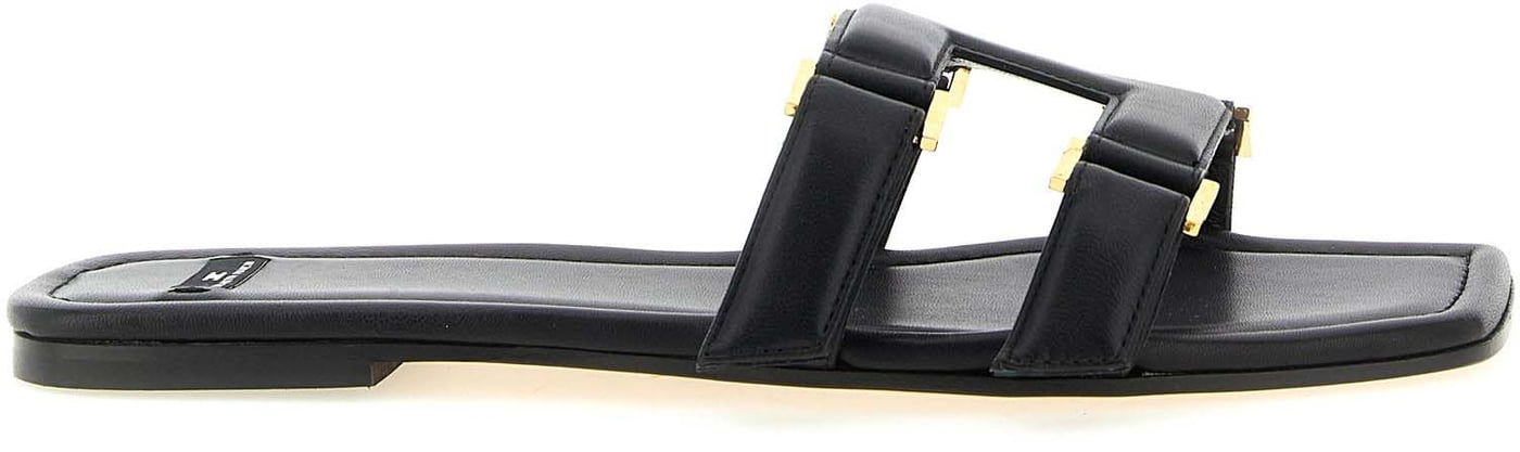 Elisabetta Franchi Black Lambskin Slides