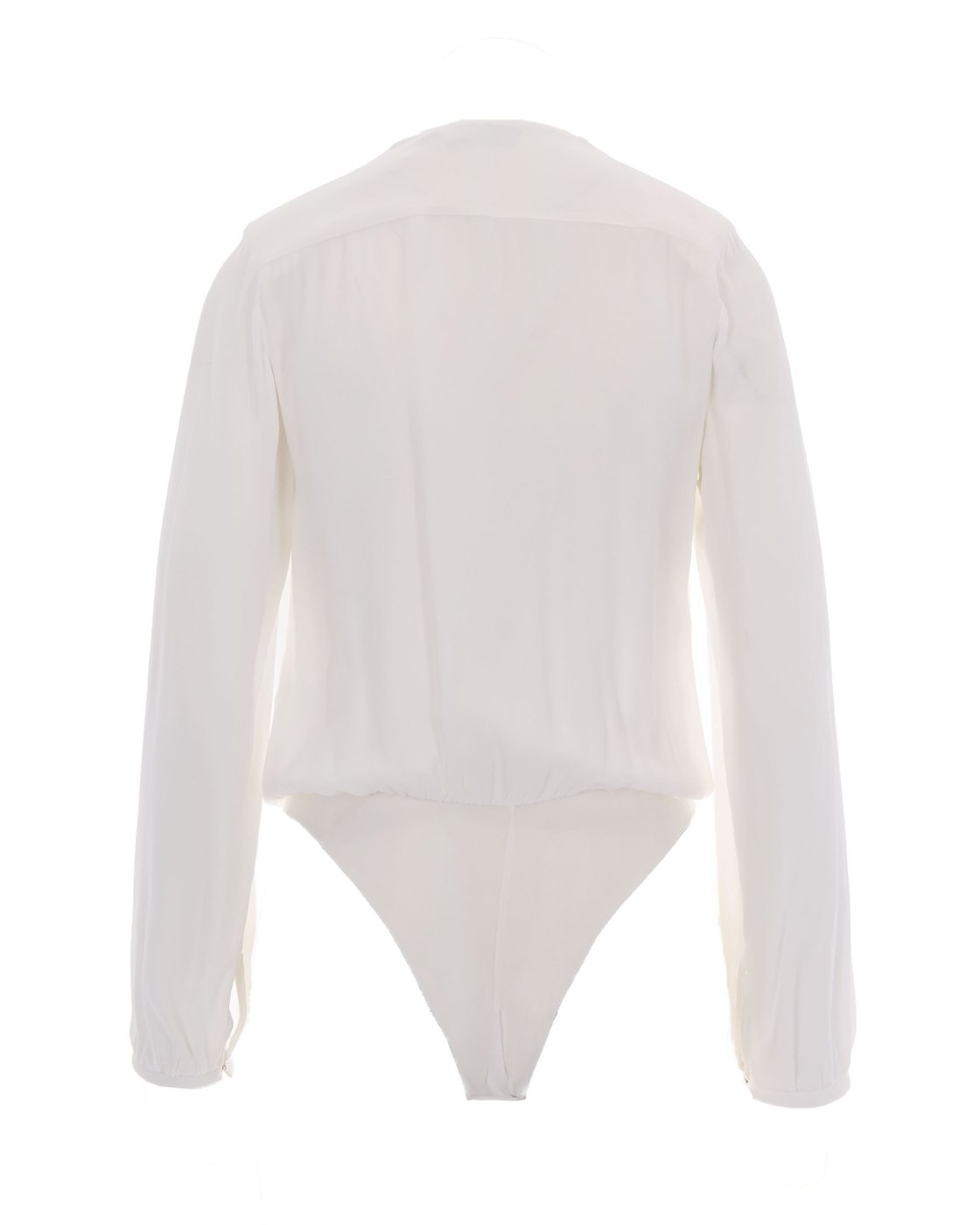 Long-Sleeved V-Neck Bodysuit with Structured Shoulders and Detachable Necklace