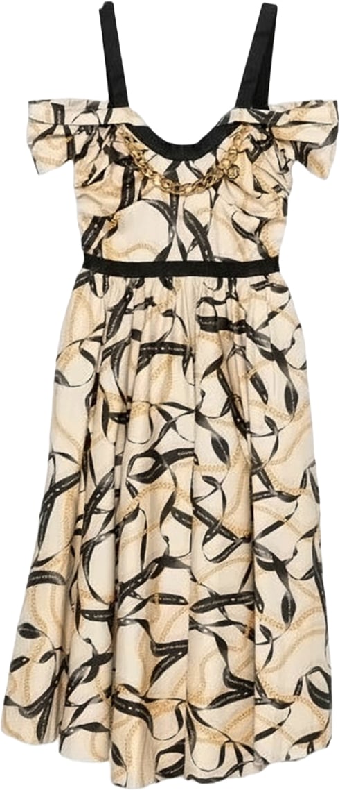 Ribbon Print Off Shoulder Dress
