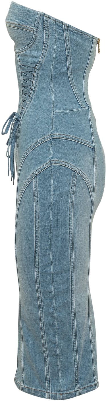 Abito Lungo in Denim con Lacci