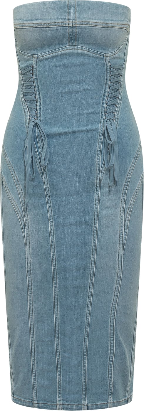 Abito Lungo in Denim con Lacci