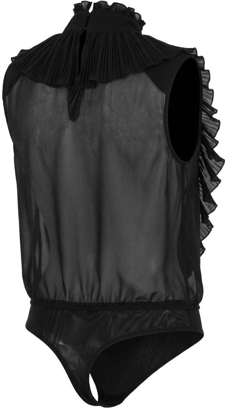 Bodysuit with high collar and ruffle details