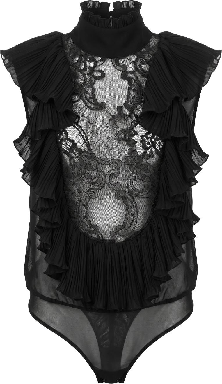 Bodysuit with high collar and ruffle details