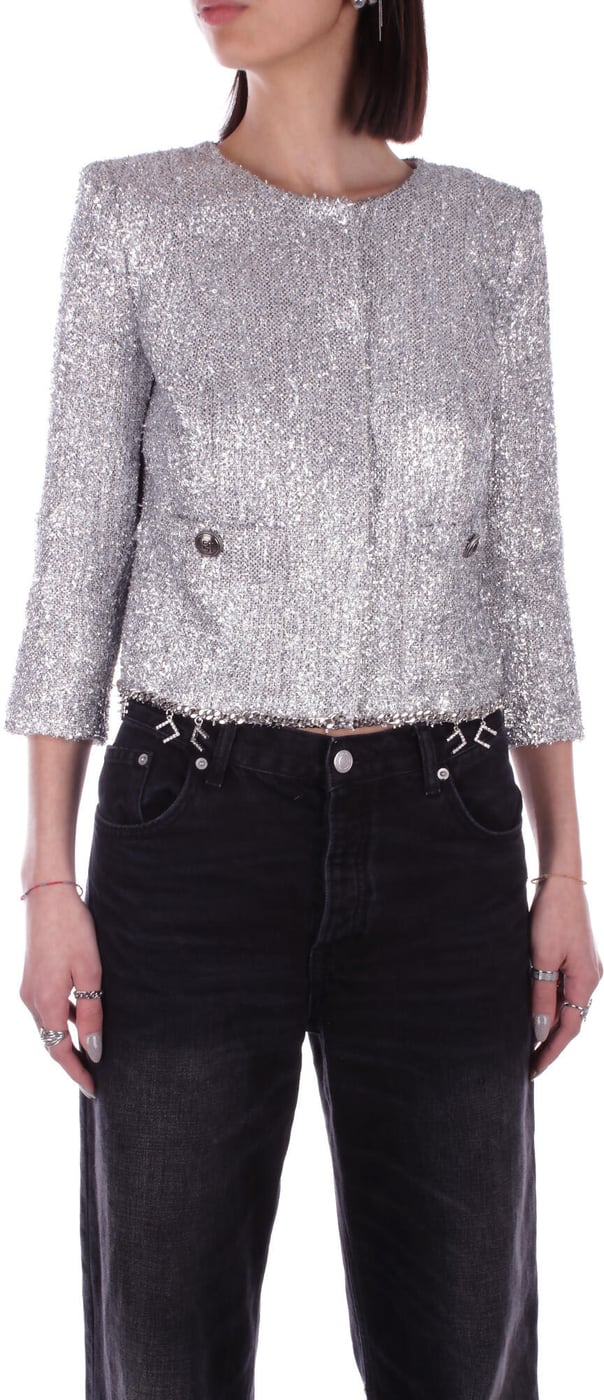 Silver Cropped Jacket With Charms Silver