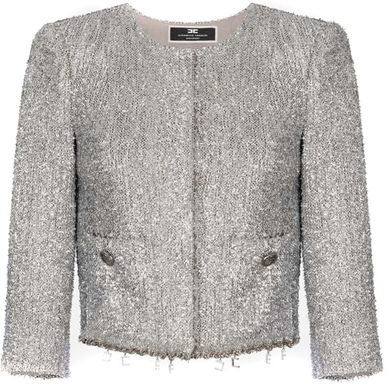 Silver Cropped Jacket With Charms Silver