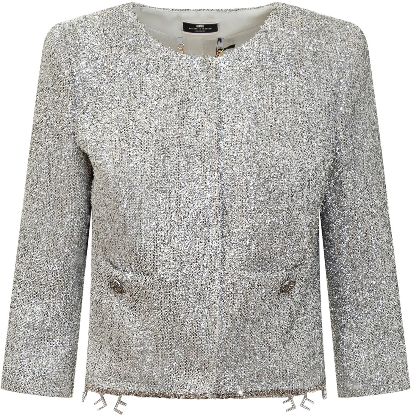 Silver Cropped Jacket With Charms Silver
