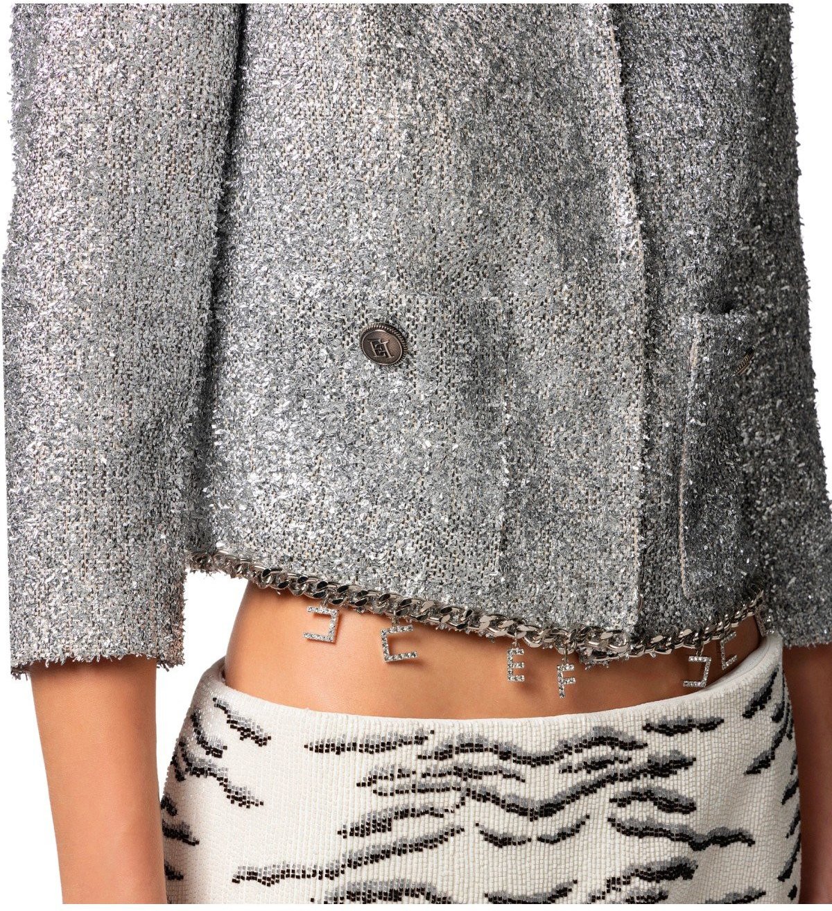 Silver Cropped Jacket With Charms Silver