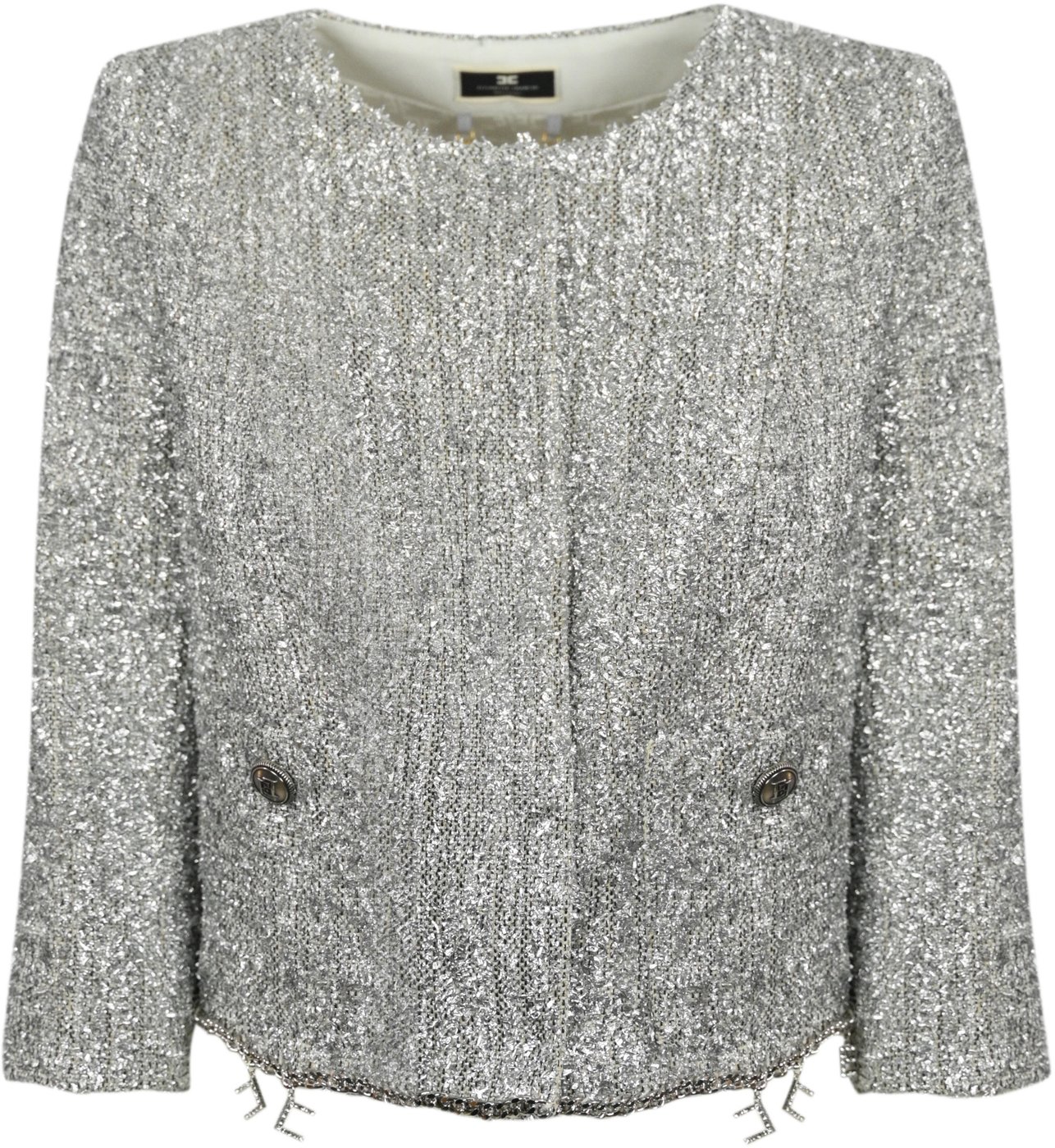 Silver Cropped Jacket With Charms Silver