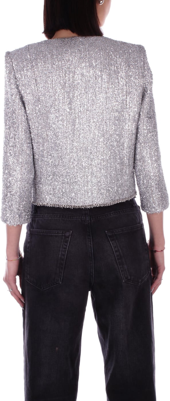 Silver Cropped Jacket With Charms Silver