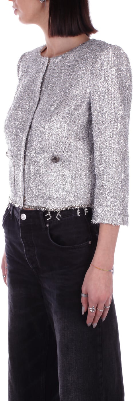 Silver Cropped Jacket With Charms Silver