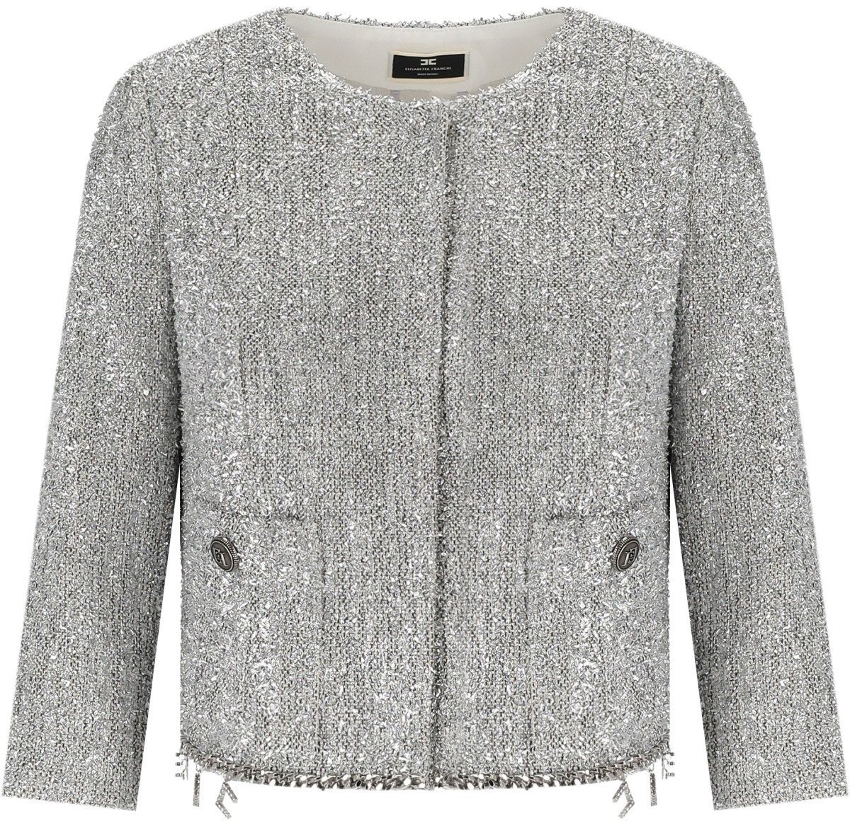Silver Cropped Jacket With Charms Silver