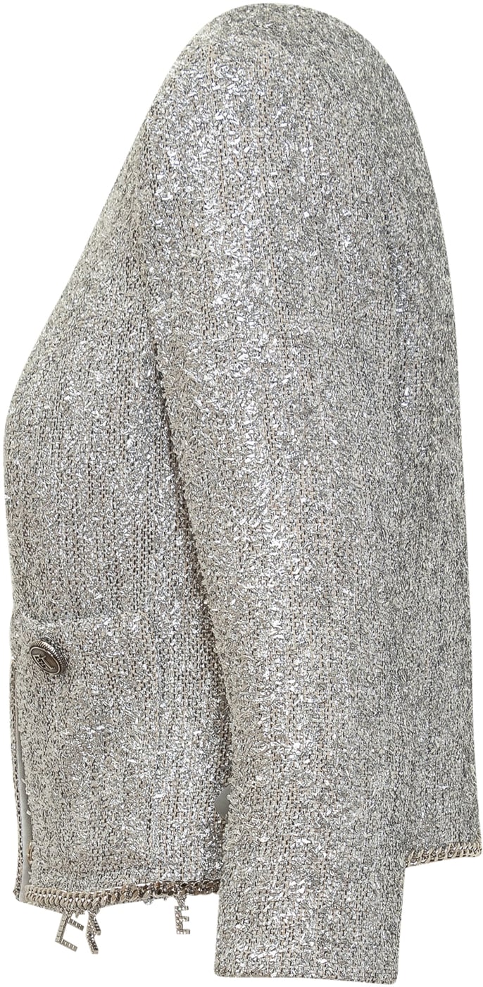 Silver Cropped Jacket With Charms Silver