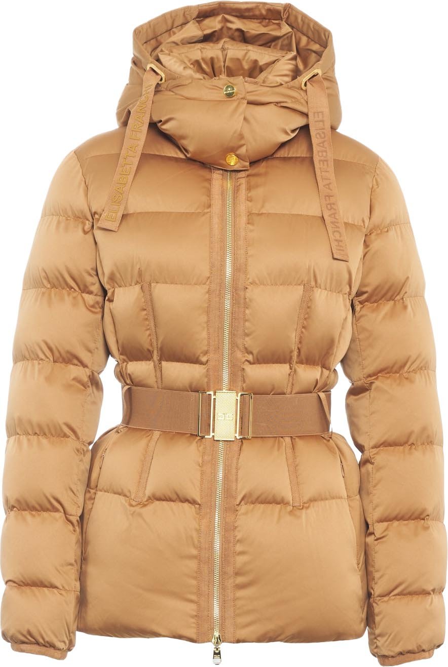 Puffer jacket with waist belt