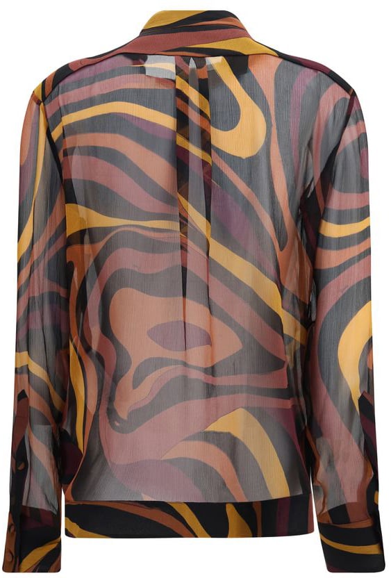Burgundy Abstract Tie-Closure Sheer Silk Blouse