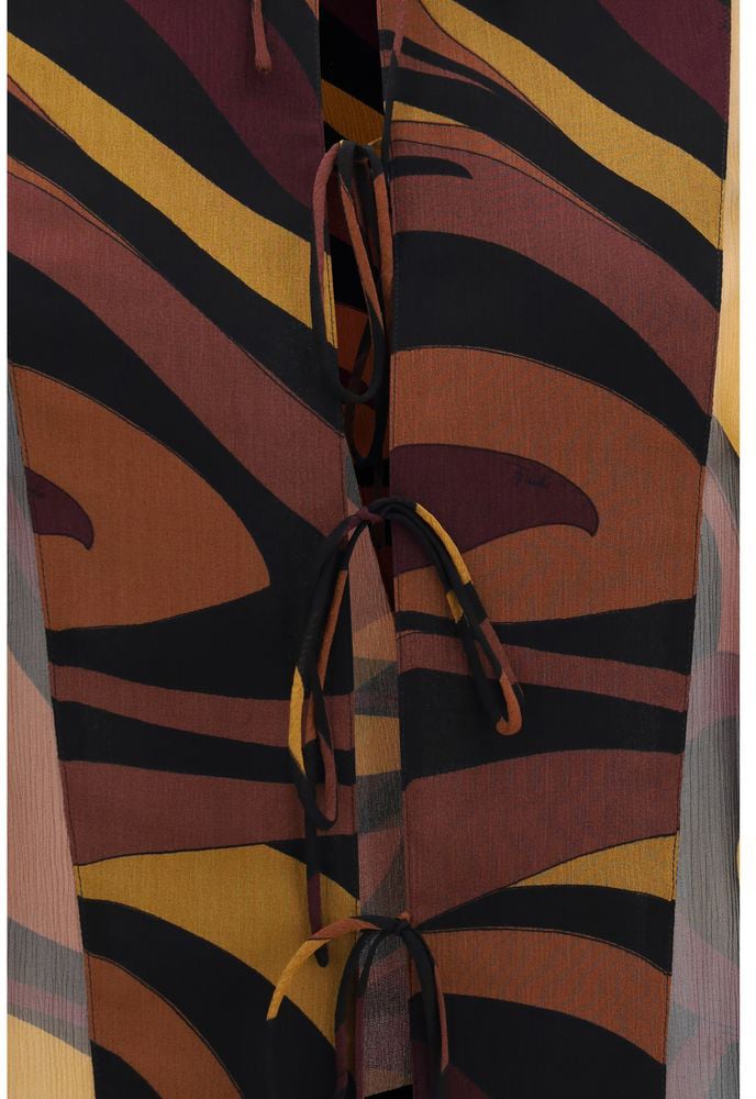 Burgundy Abstract Tie-Closure Sheer Silk Blouse