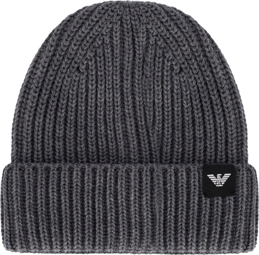 EMPORIO ARMANI DARK GREY RIBBED BEANIE