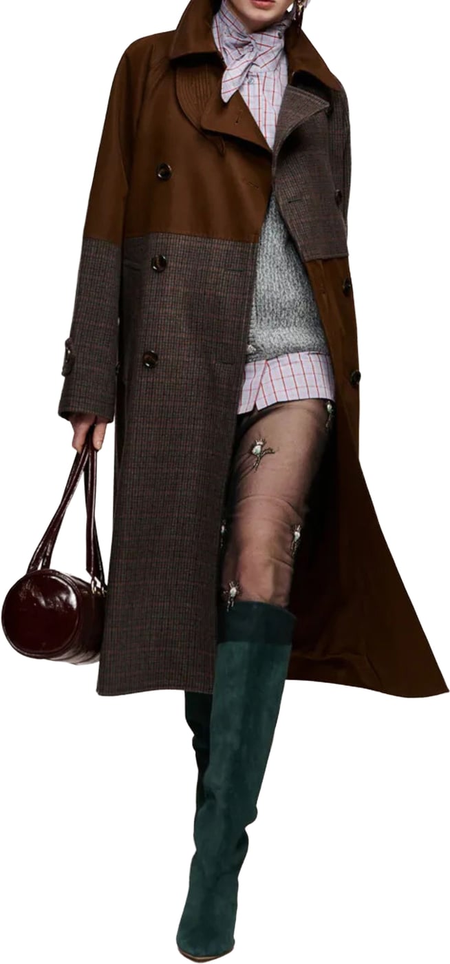 Essentiel Antwerp Patchwork Trench Coat Trenchcoats Bruin Kagu