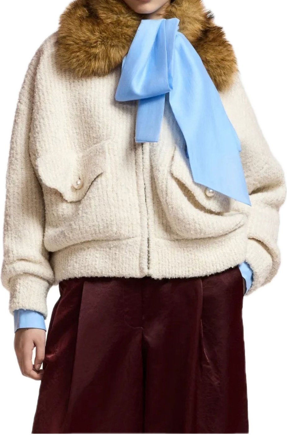 Essentiel Antwerp Knitted Jacket With Fur Jackets Off White Kanada