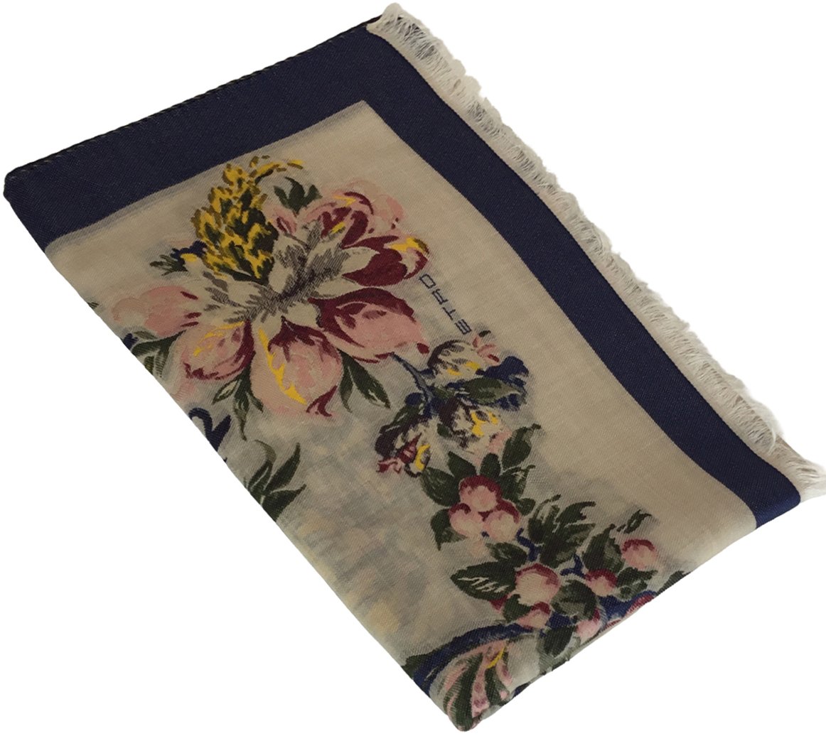 Wool and silk scarf with floral pattern