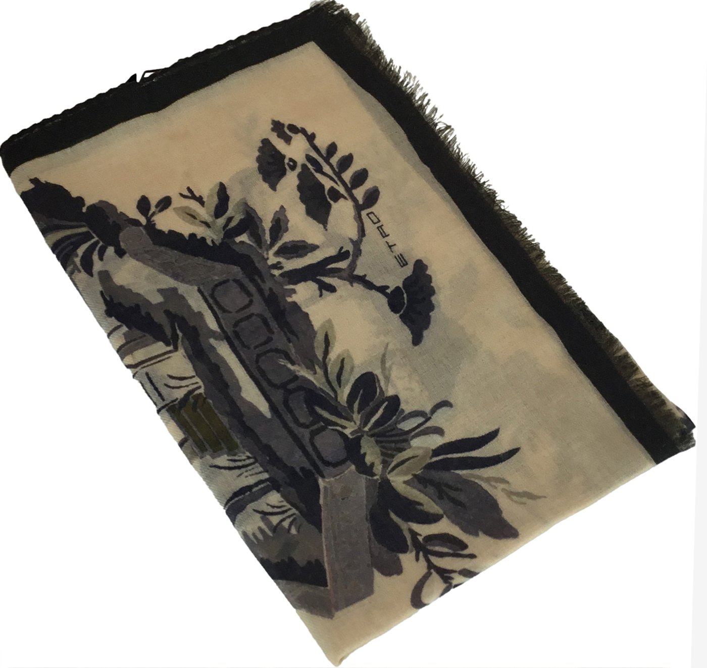 Scarf in wool and cashmere with floral pattern