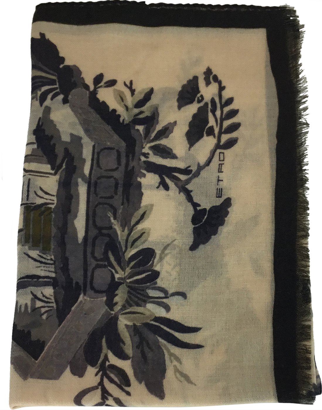 Scarf in wool and cashmere with floral pattern