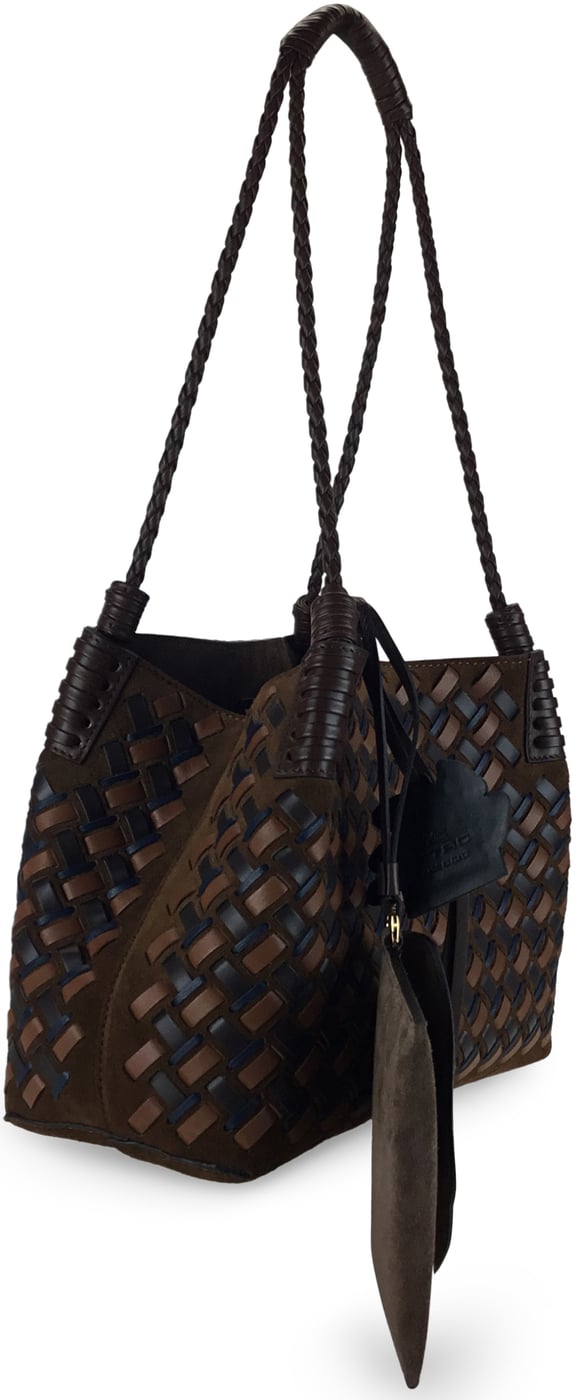 Tote Bag Libra Small in leather and suede woven