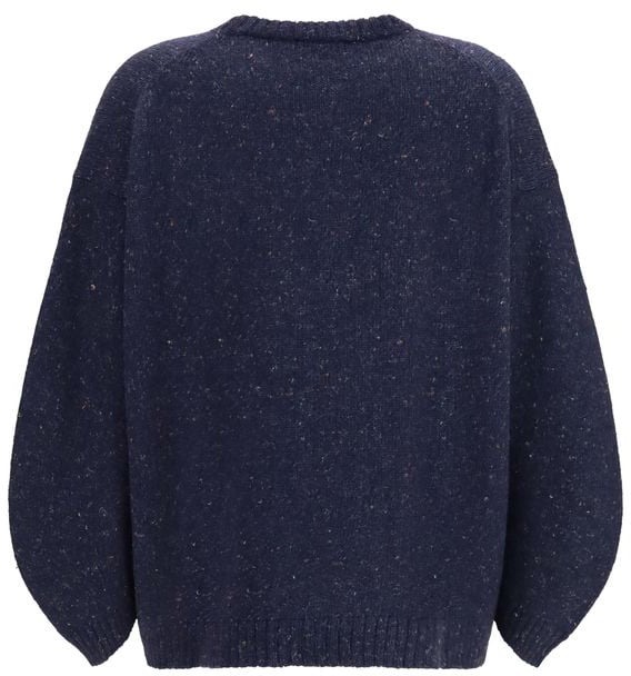 Textured Knit Sweater With Ballooned Sleeves And Crew Neckline