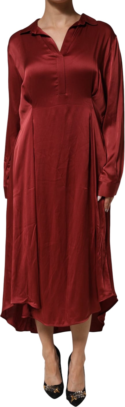 Fabiana Filippi Burgundy Acetate Viscose Satin Long Dress