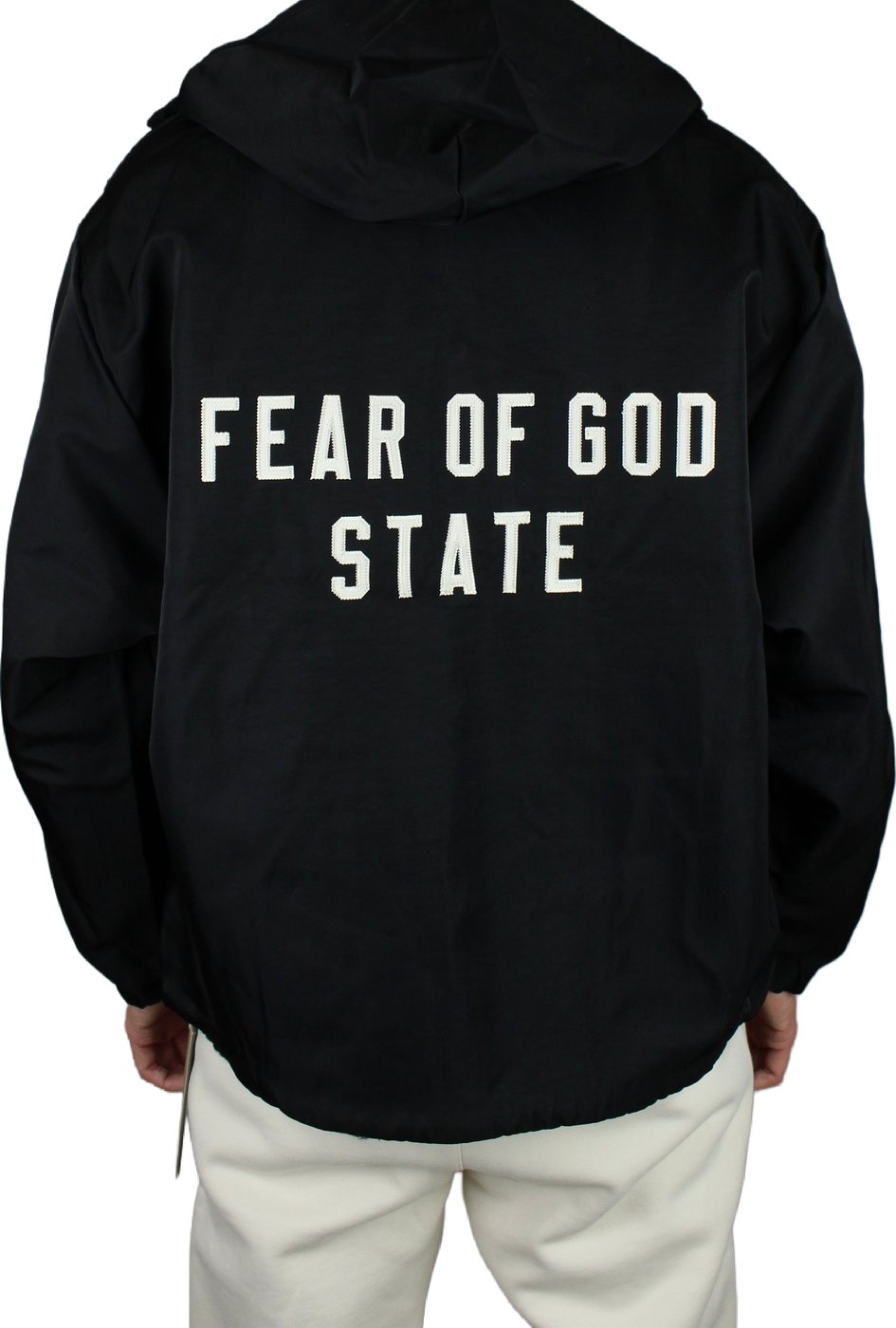 Fear of God Essentials Textured Nylon Hooded Coaches Jacket 'Zwart'