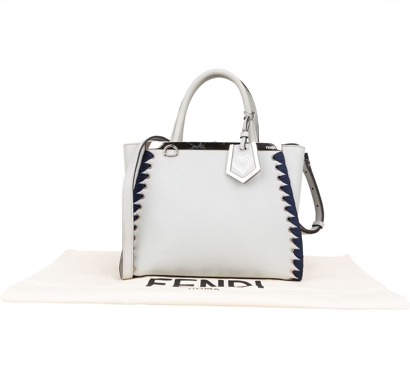 Fendi Light Blue Leather Whipstitch 2Jours Mini Handbag
