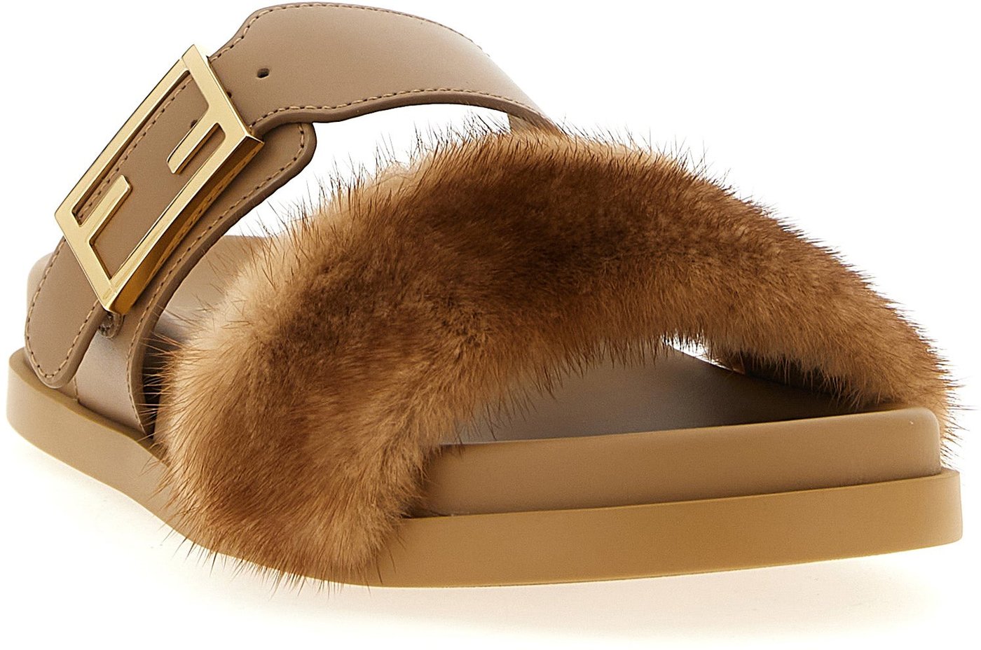 Fendi Brown Leather Slides