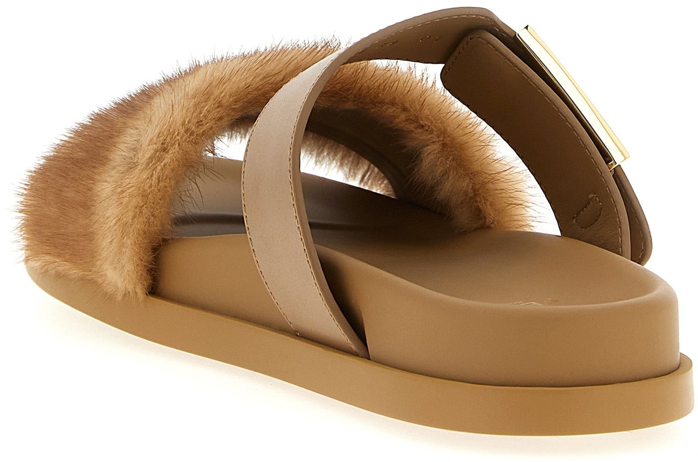 Fendi Brown Leather Slides