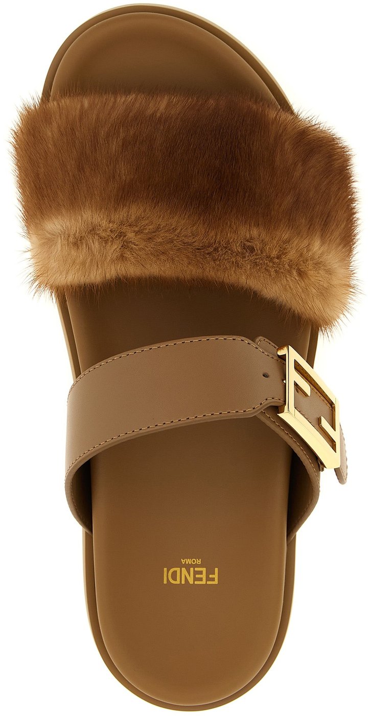 Fendi Brown Leather Slides