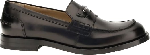 Polished Leather Metal Plaque Rounded-Toe Loafers