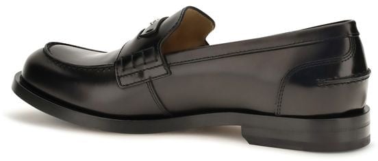 Polished Leather Metal Plaque Rounded-Toe Loafers