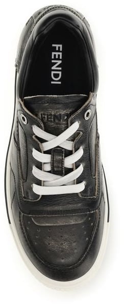 Fendi Black Calf Leather Bos Taurus Low Top Sneakers