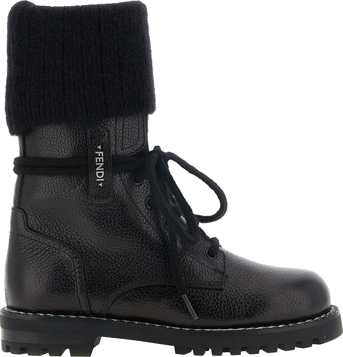 Fendi Black Calfskin Lace-Up Boots