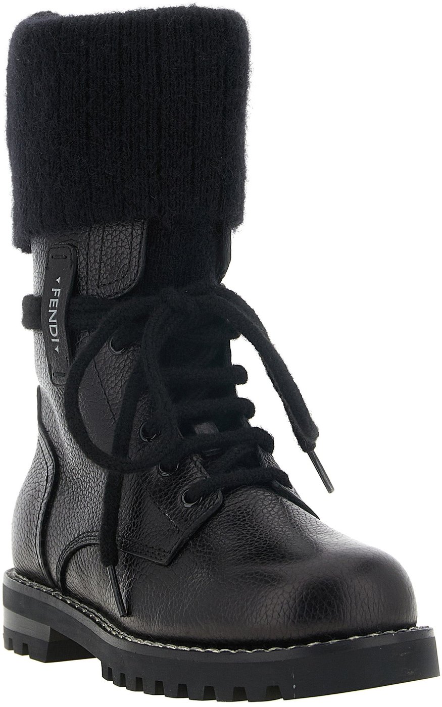 Fendi Black Calfskin Lace-Up Boots