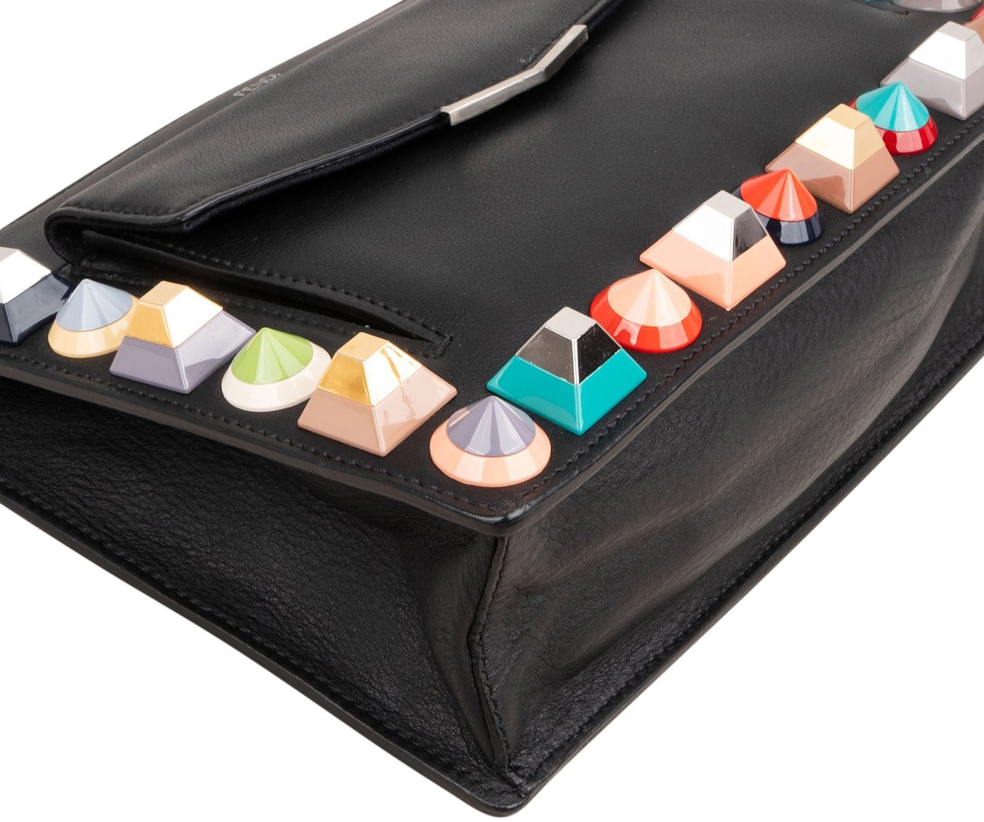 Fendi Black Leather Rainbow Studded Crossbody Bag