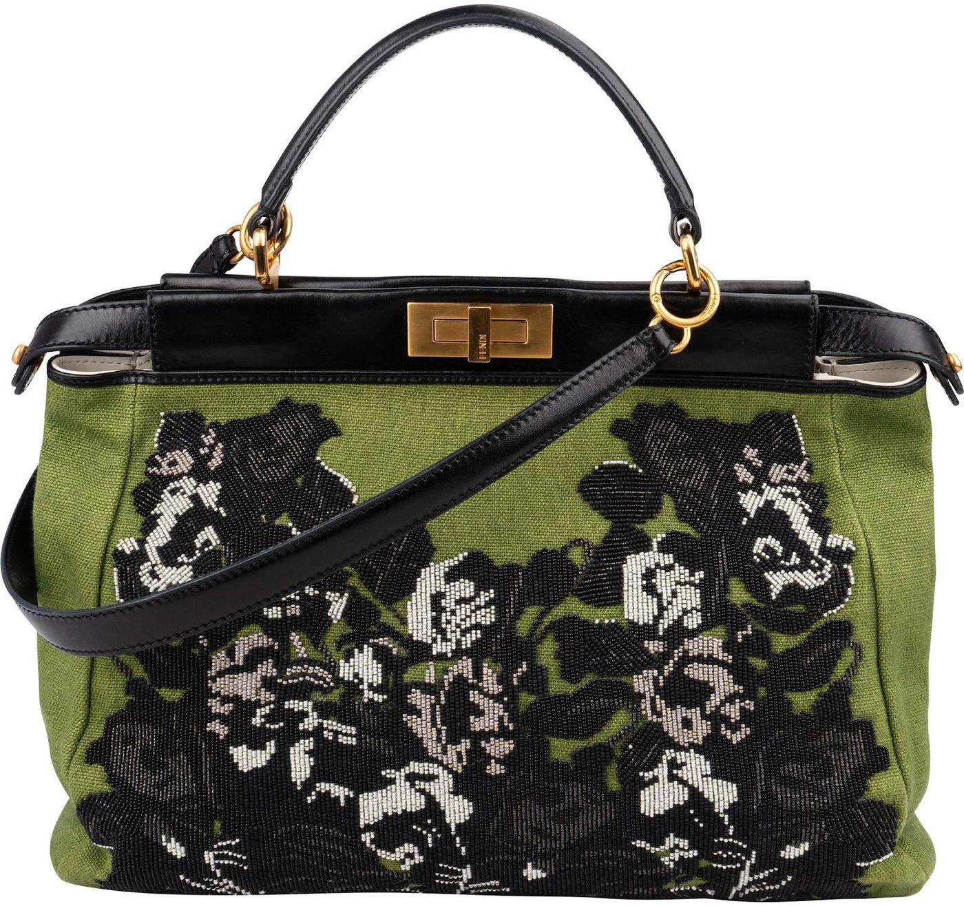 Fendi Limited Floral Embroidered Denim Peekaboo Handbag