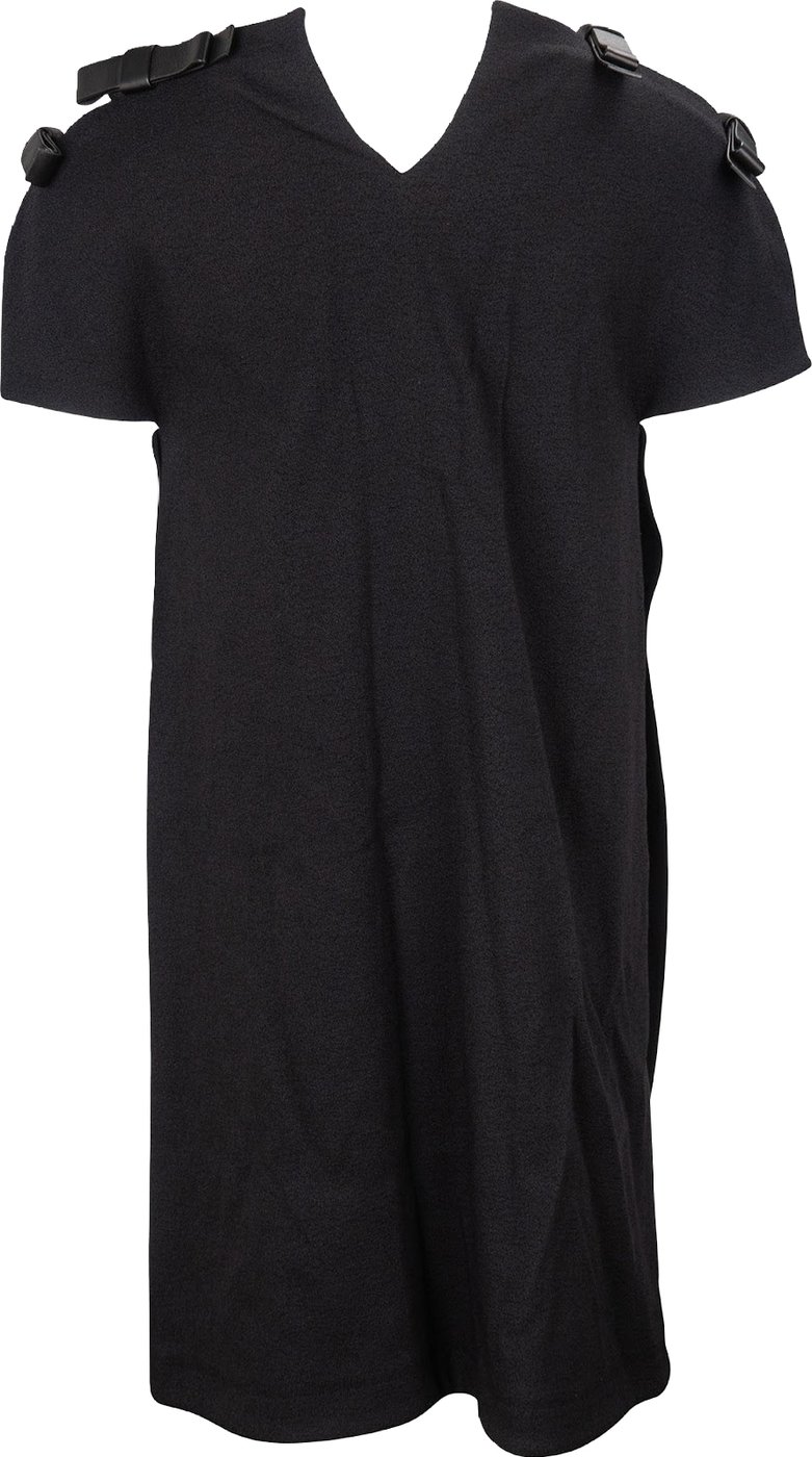 Fendi Black Wool Leather Bow Shoulder Shift Short Sleeve Dress (IT38)