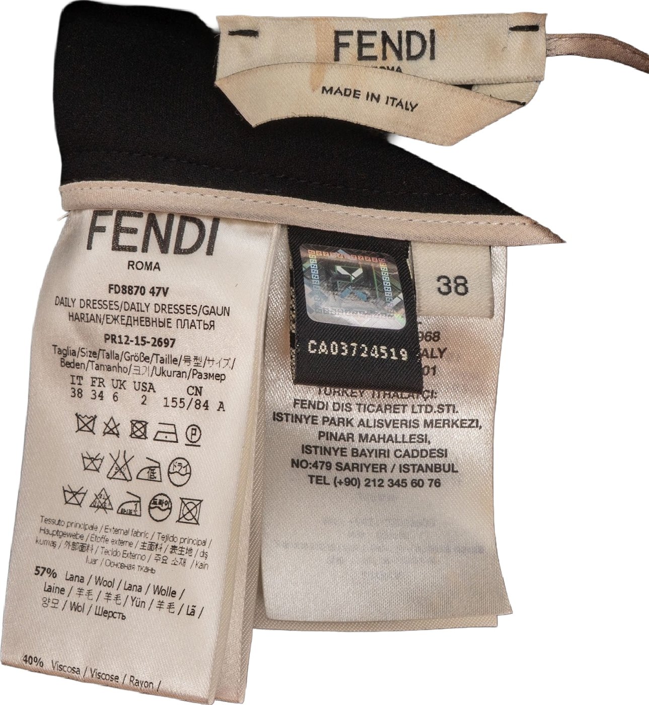 Fendi Black Wool Leather Bow Shoulder Shift Short Sleeve Dress (IT38)