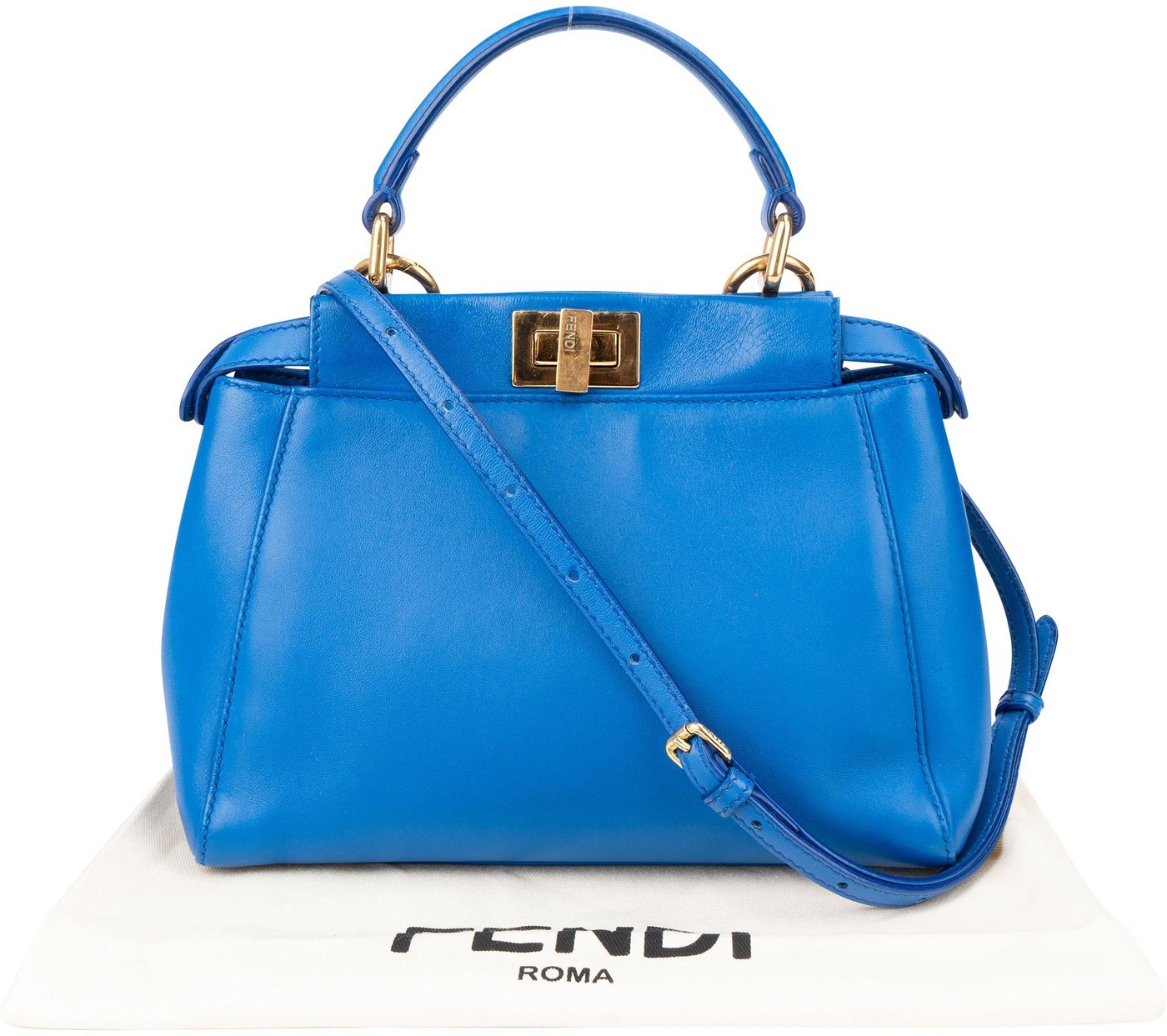 Fendi Blue Leather Peekaboo Handbag