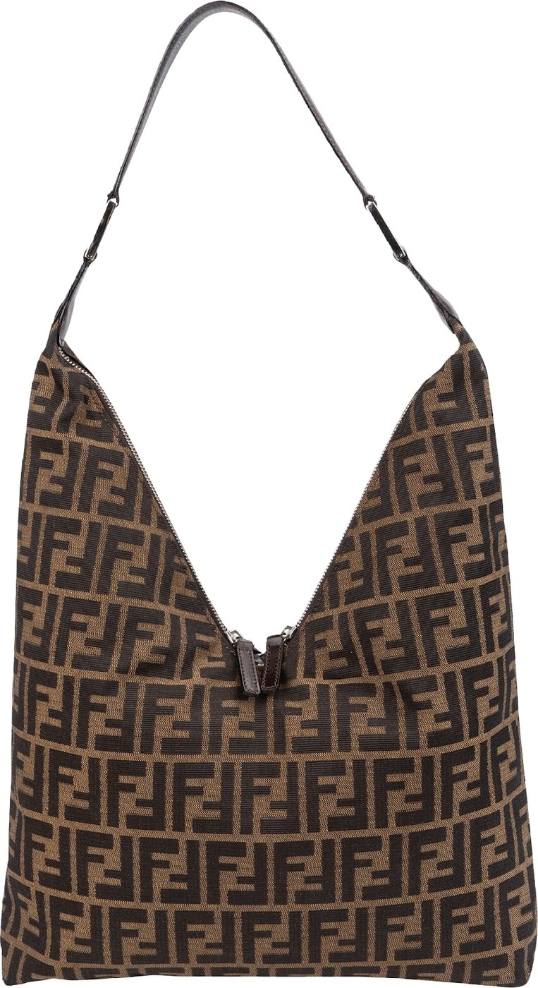 Fendi Monogram FF Zucca Canvas Diagonal Triangle Zip Large Shoulder Bag