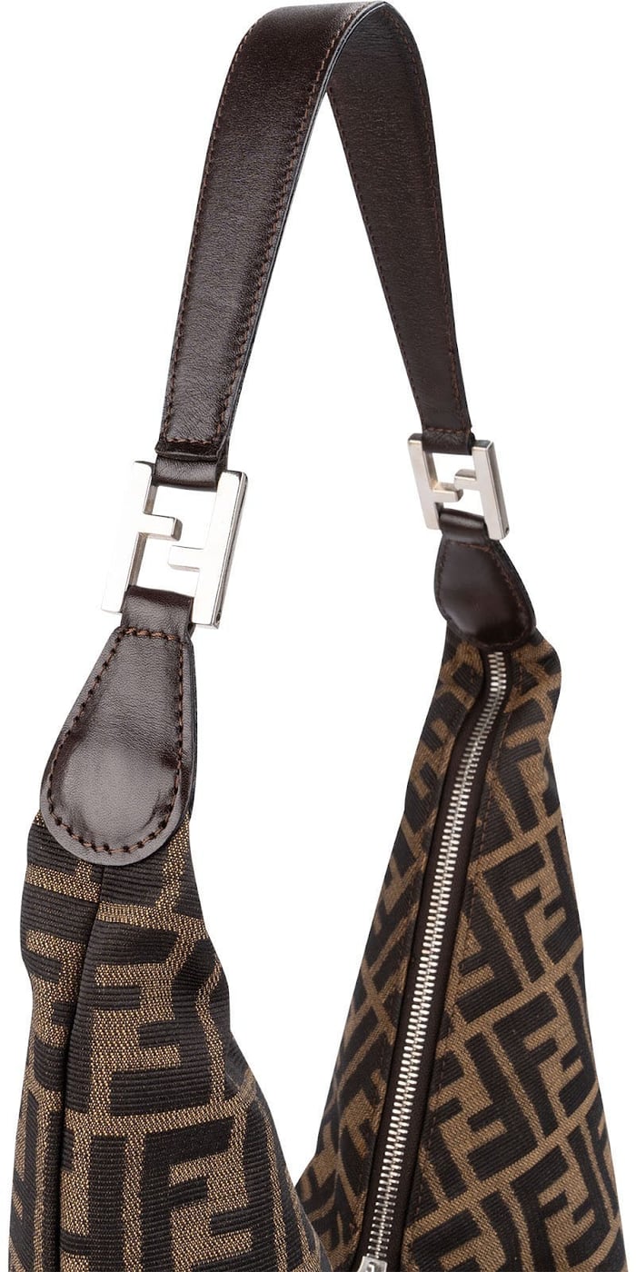 Fendi Monogram FF Zucca Canvas Diagonal Triangle Zip Large Shoulder Bag