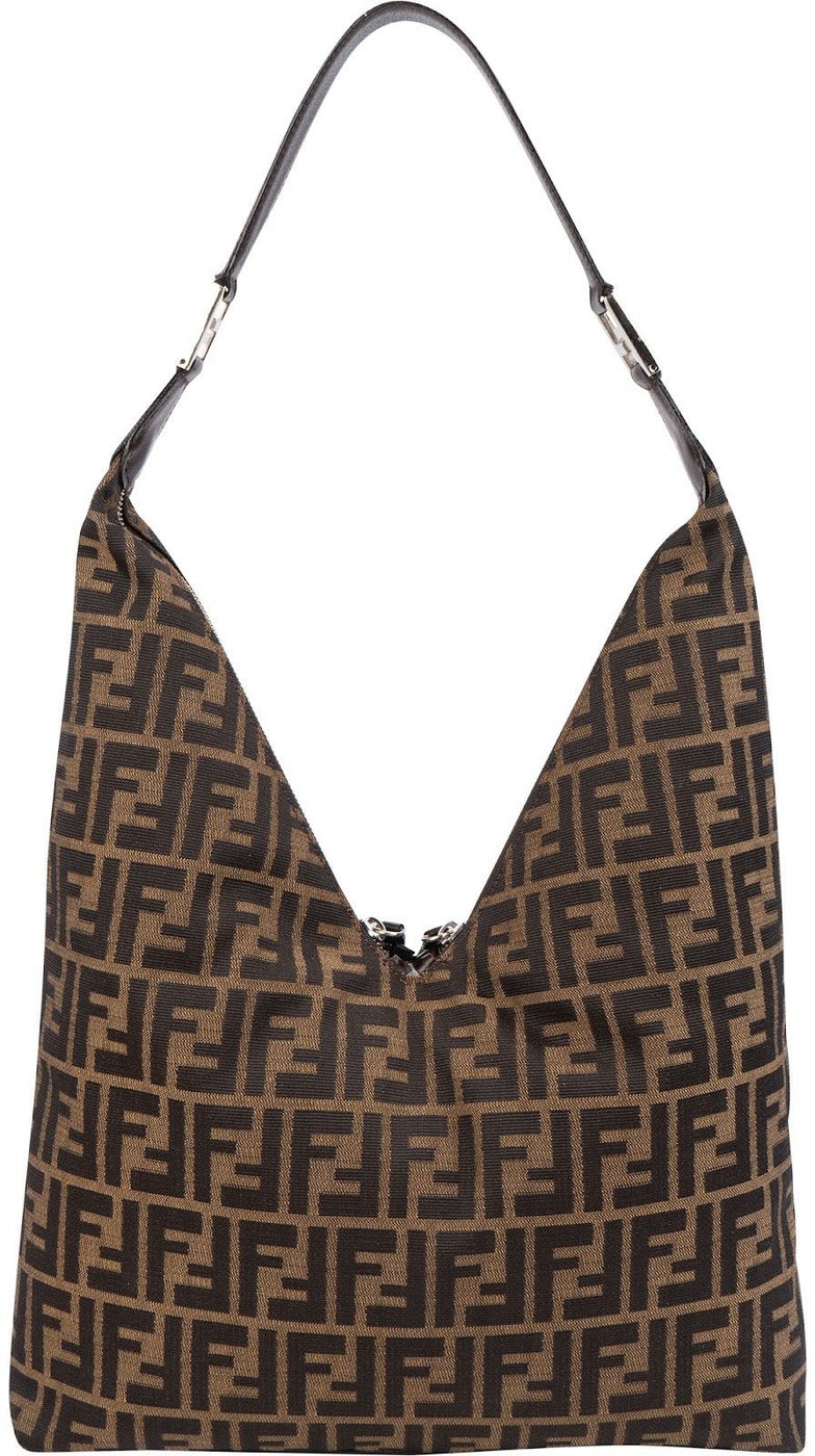 Fendi Monogram FF Zucca Canvas Diagonal Triangle Zip Large Shoulder Bag