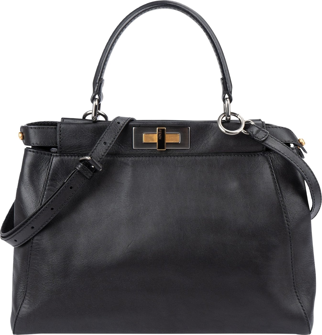 Fendi Black Leather Peekaboo Regular Handbag