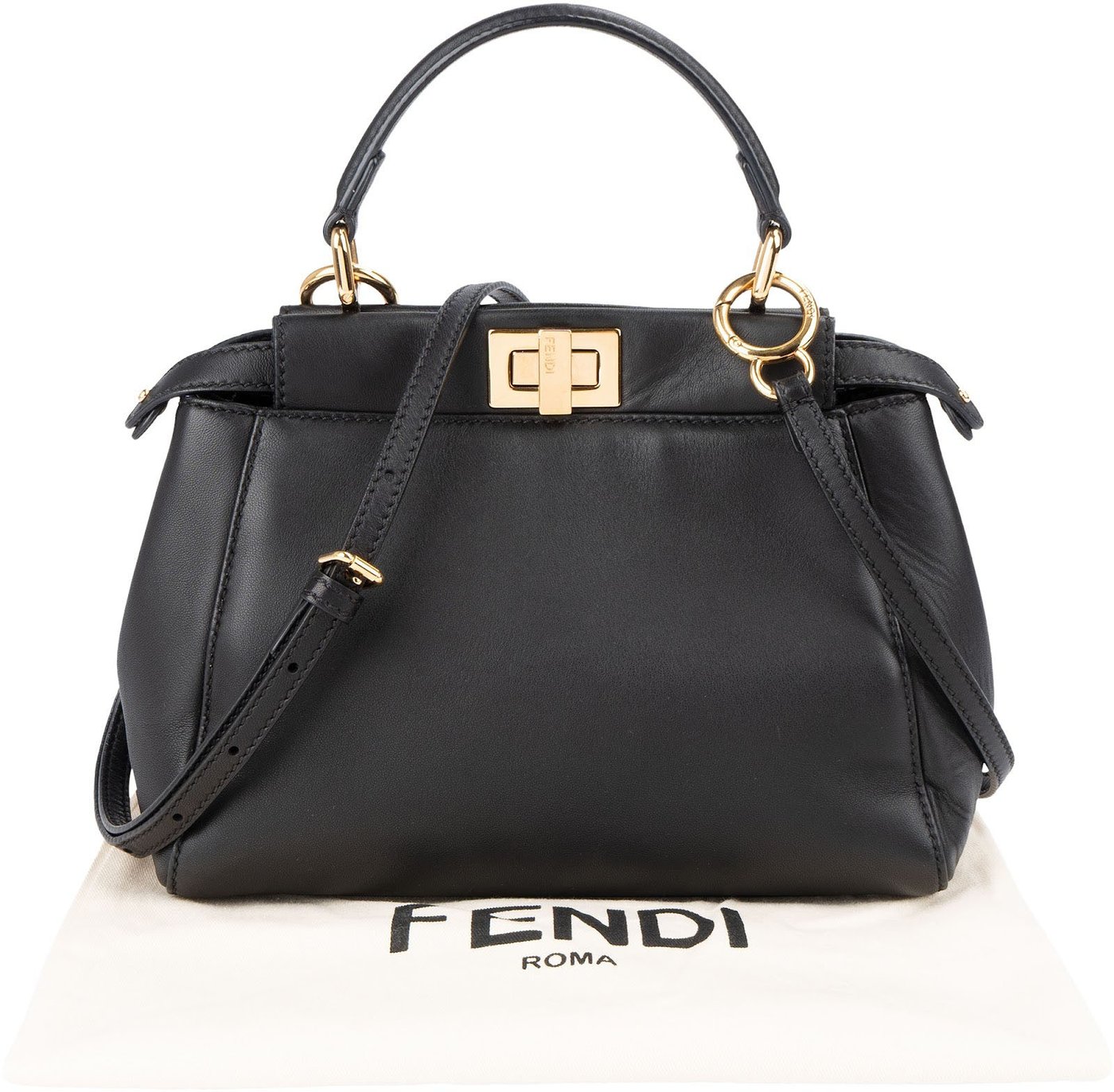 Fendi Black Leather Peekaboo Small Handbag