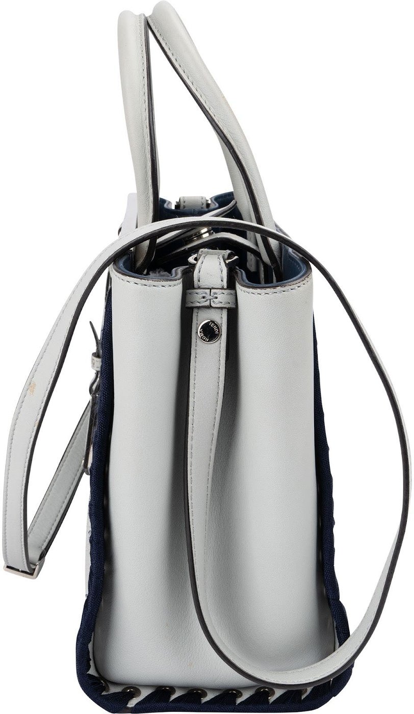 Fendi Blue Leather FF 2Jours Whipstitch Tote Handbag